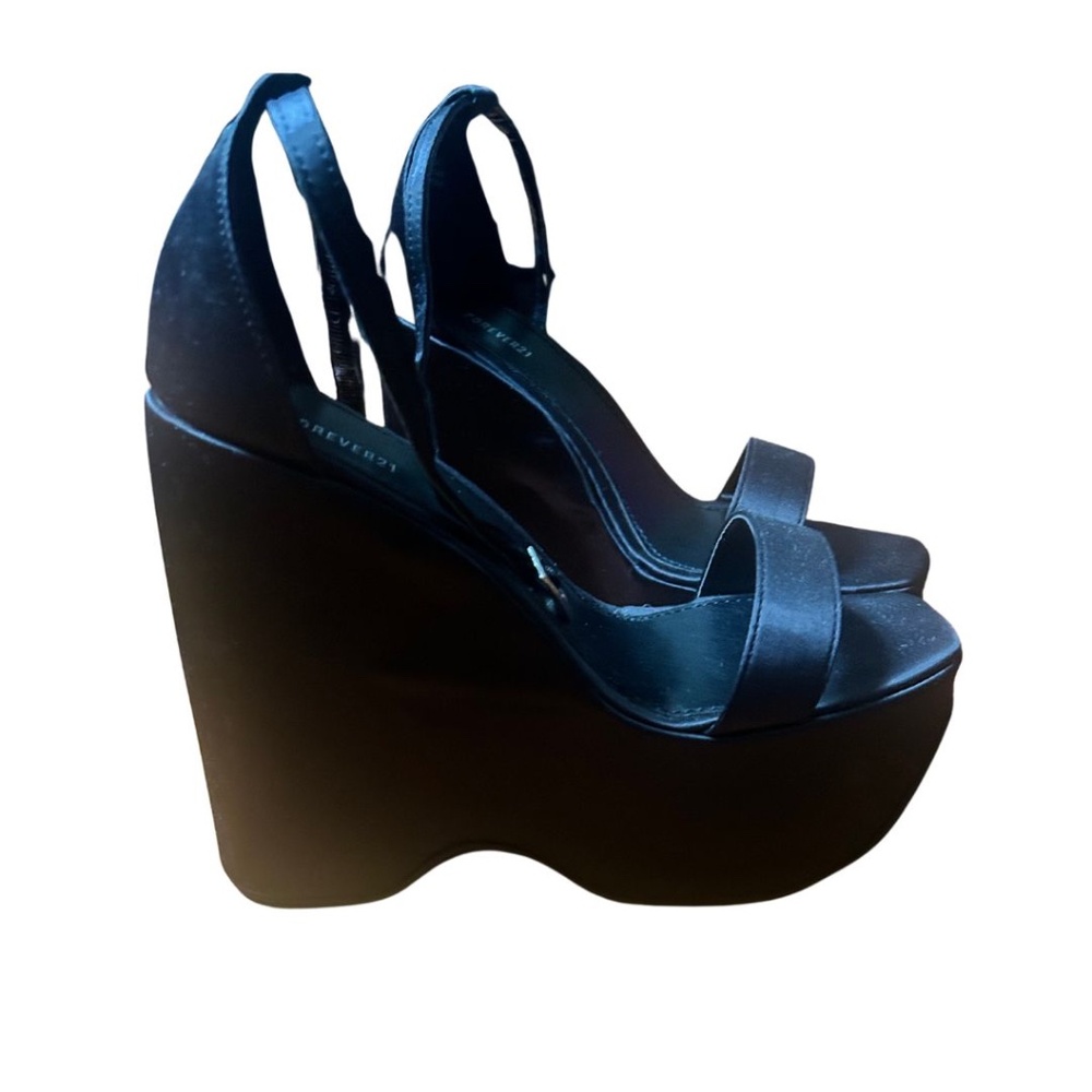 NEW  Black Satin Platform Wedge Sandals